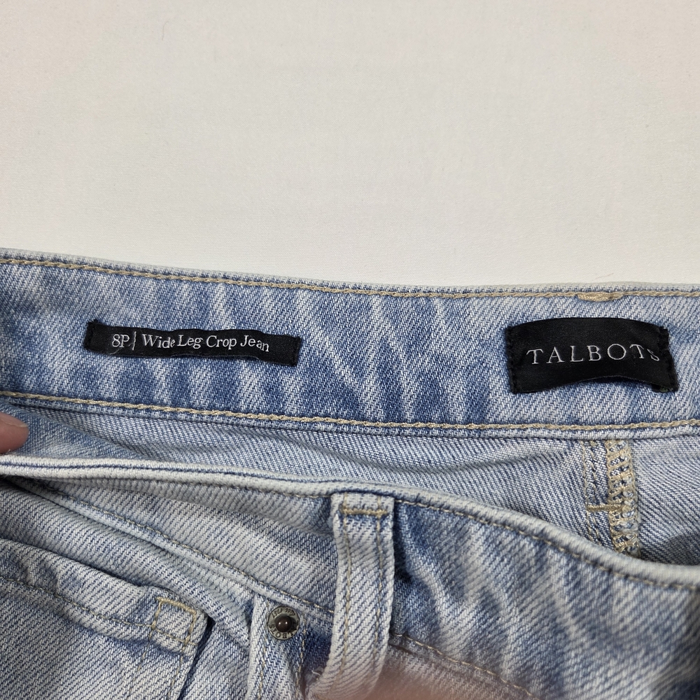 Talbots Crop Jean Wide Leg Light Blue High-Rise Jeans Frayed Hem 8P Cotton - Picture 2 of 10